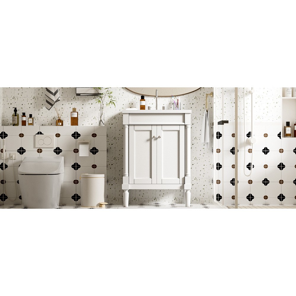 24” Bathroom Vanity with Top Sink, 2-Tier Modern Bathroom Storage Cabinet