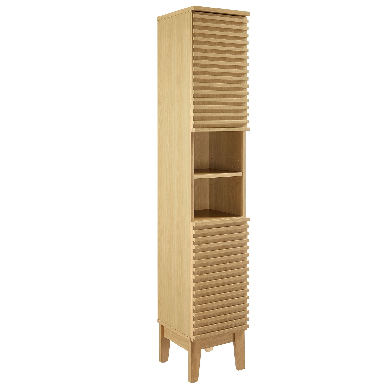 Render Tall Narrow Bathroom Storage Cabinet in Oak