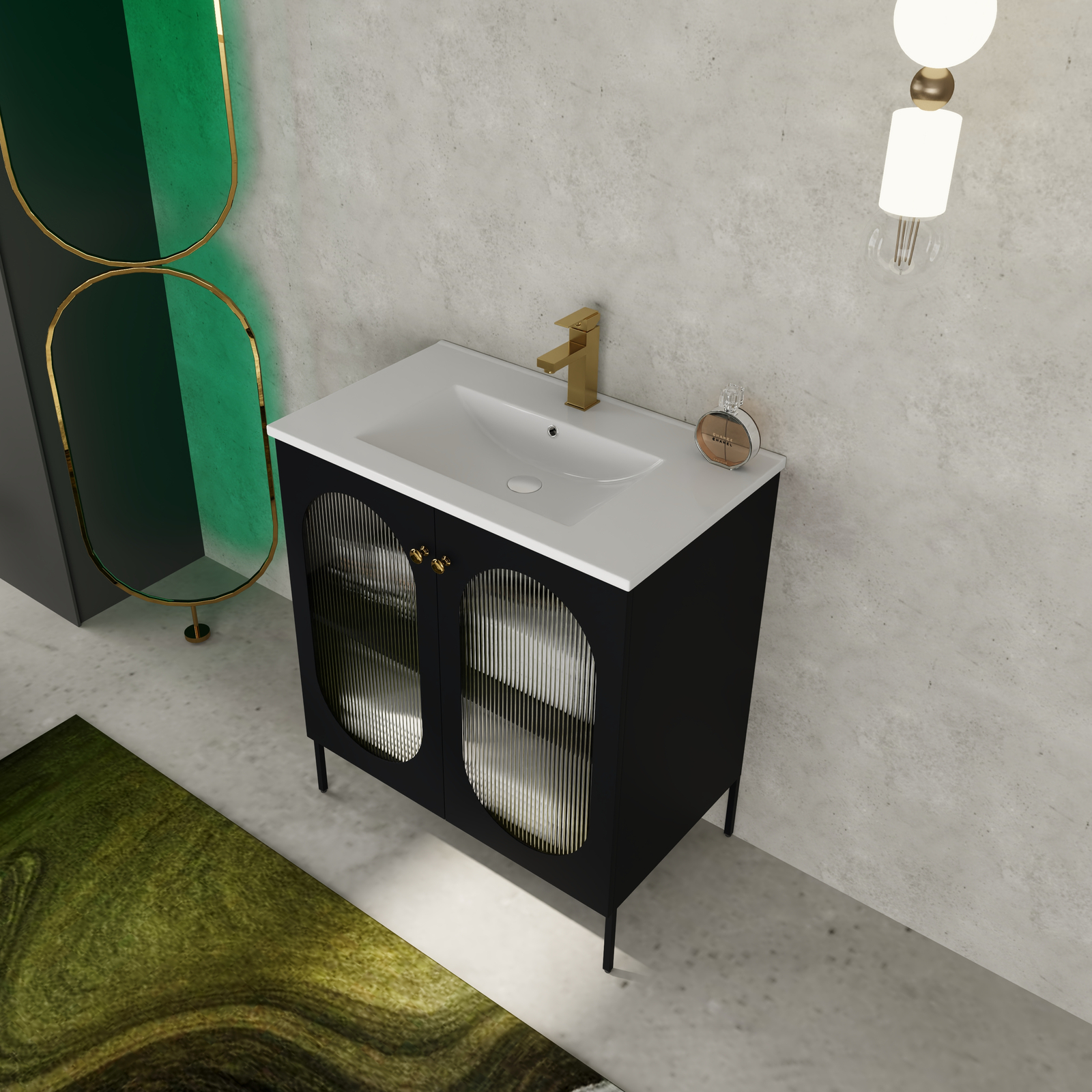 Modern 30″ Metal Freestanding Bathroom Vanity W/ Single Ceramic Sink Basin Black