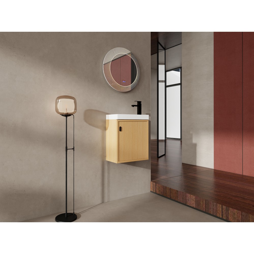 18.5-inch wall-mounted bathroom vanity overhangs to save space