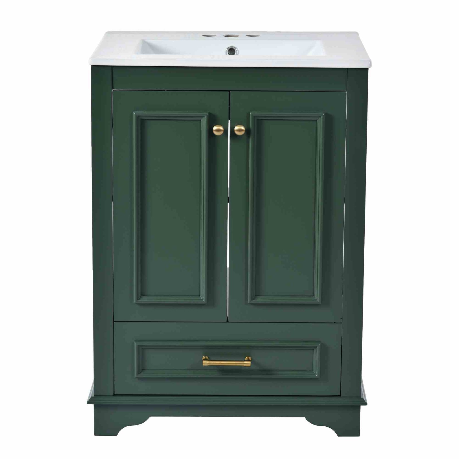 Bathroom dressing table, ceramic sink set, with silver handle, soft closing door