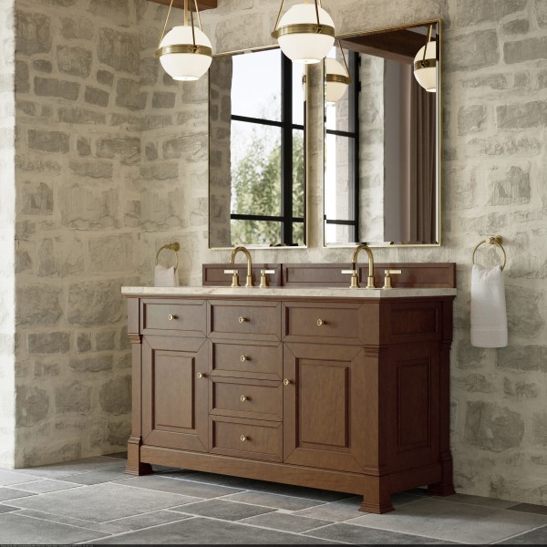 60″ James Martin Brookfield 547-V60D-HNO-3TJR Double Vanity Cabinet Tajnar Top