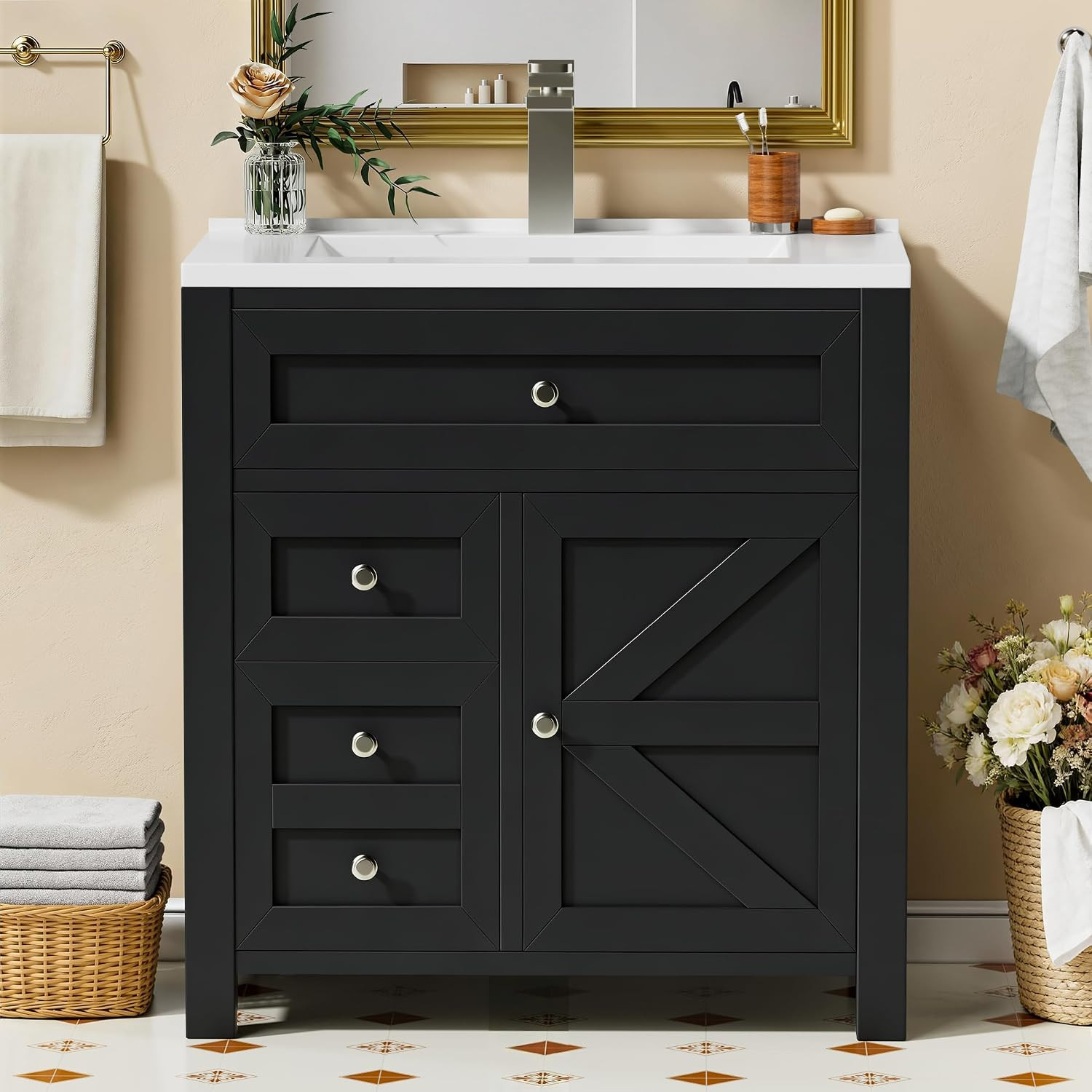 24″ Bathroom Vanity with Sink, Bathroom Storage Vanity Sink Cabinet with 2 Doors