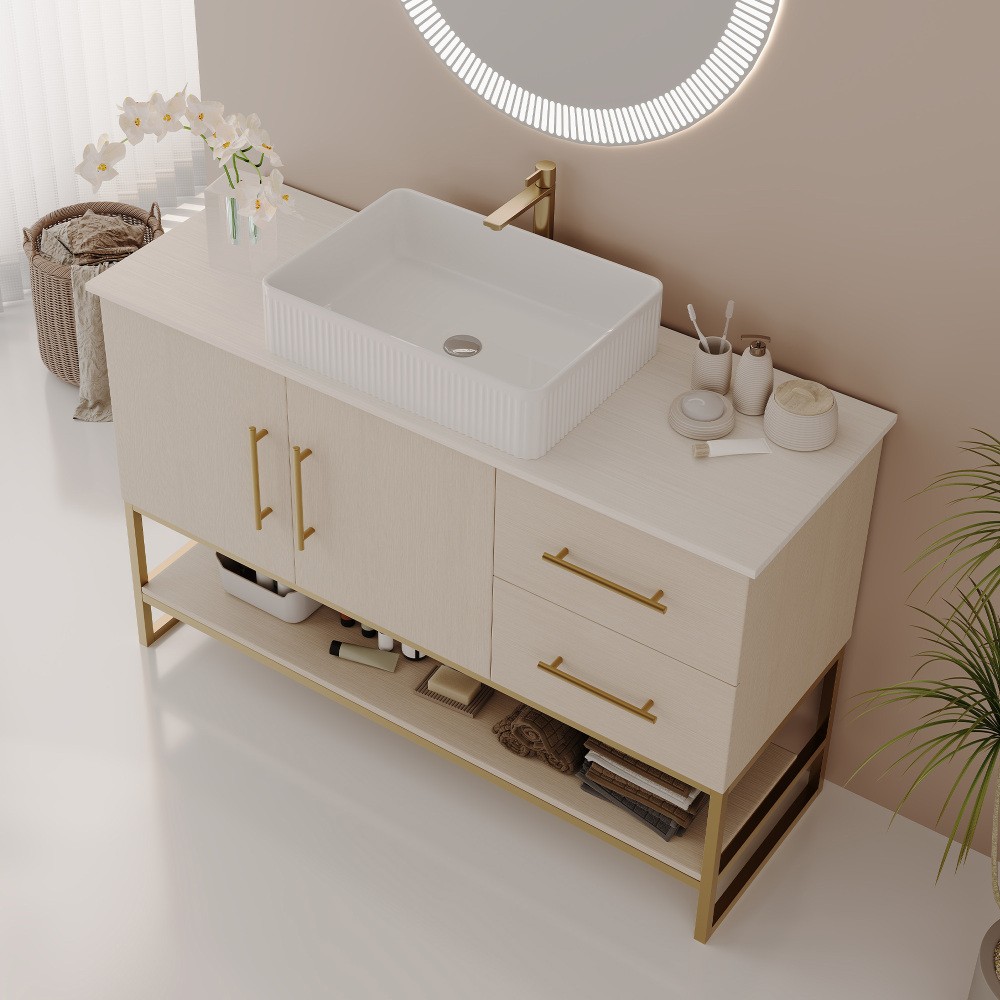 47.2″ Modern Bathroom Vanity w/Ceramic Vessel Sink Free Standing Storage Cabinet