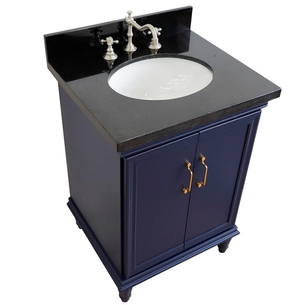 25 in. Single Wooden Vanity Blue with Black Galaxy Oval Sink
