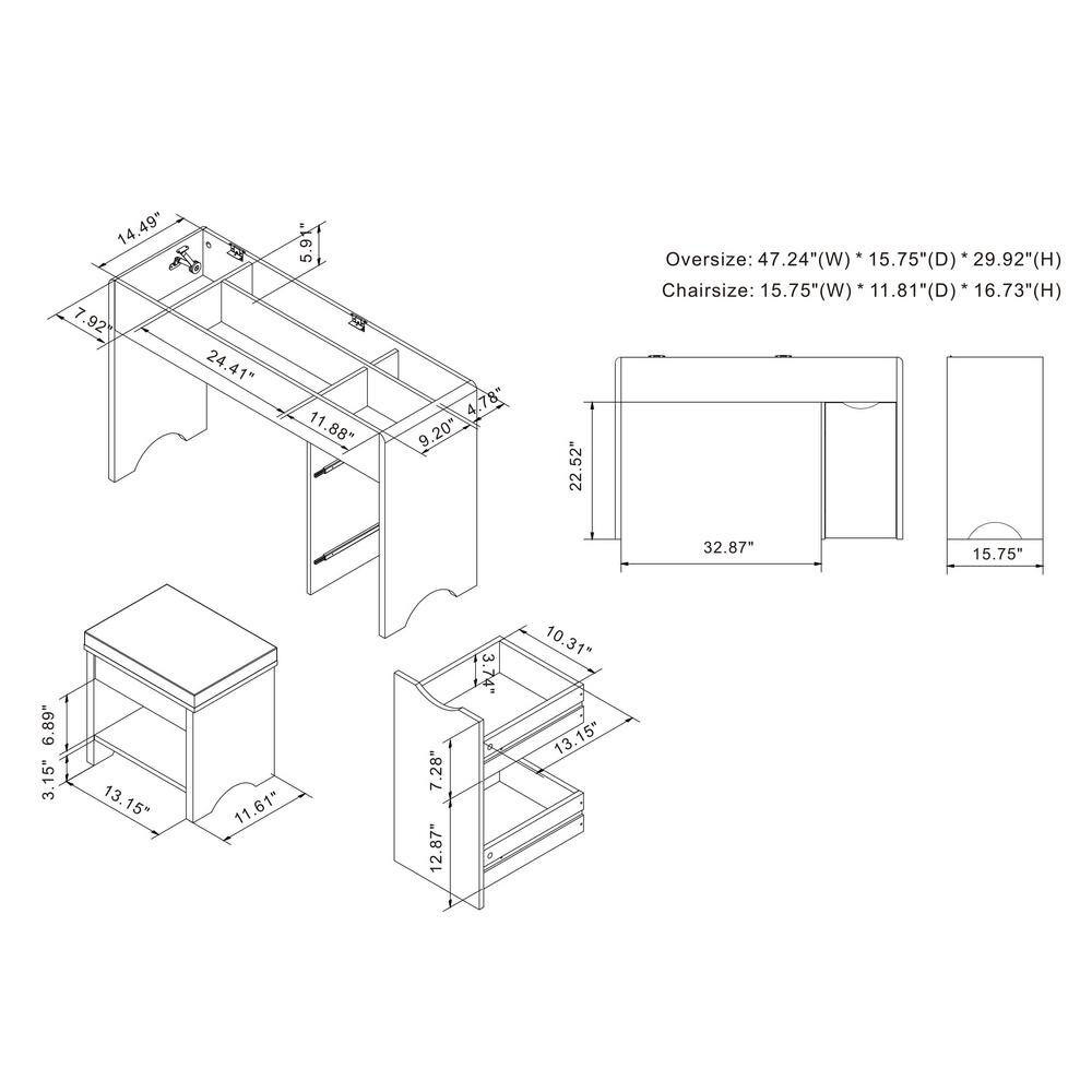 Flann 2-Piece White and Walnut Vanity Set (29.92 In. H X 47 In. W X 16 In. D)