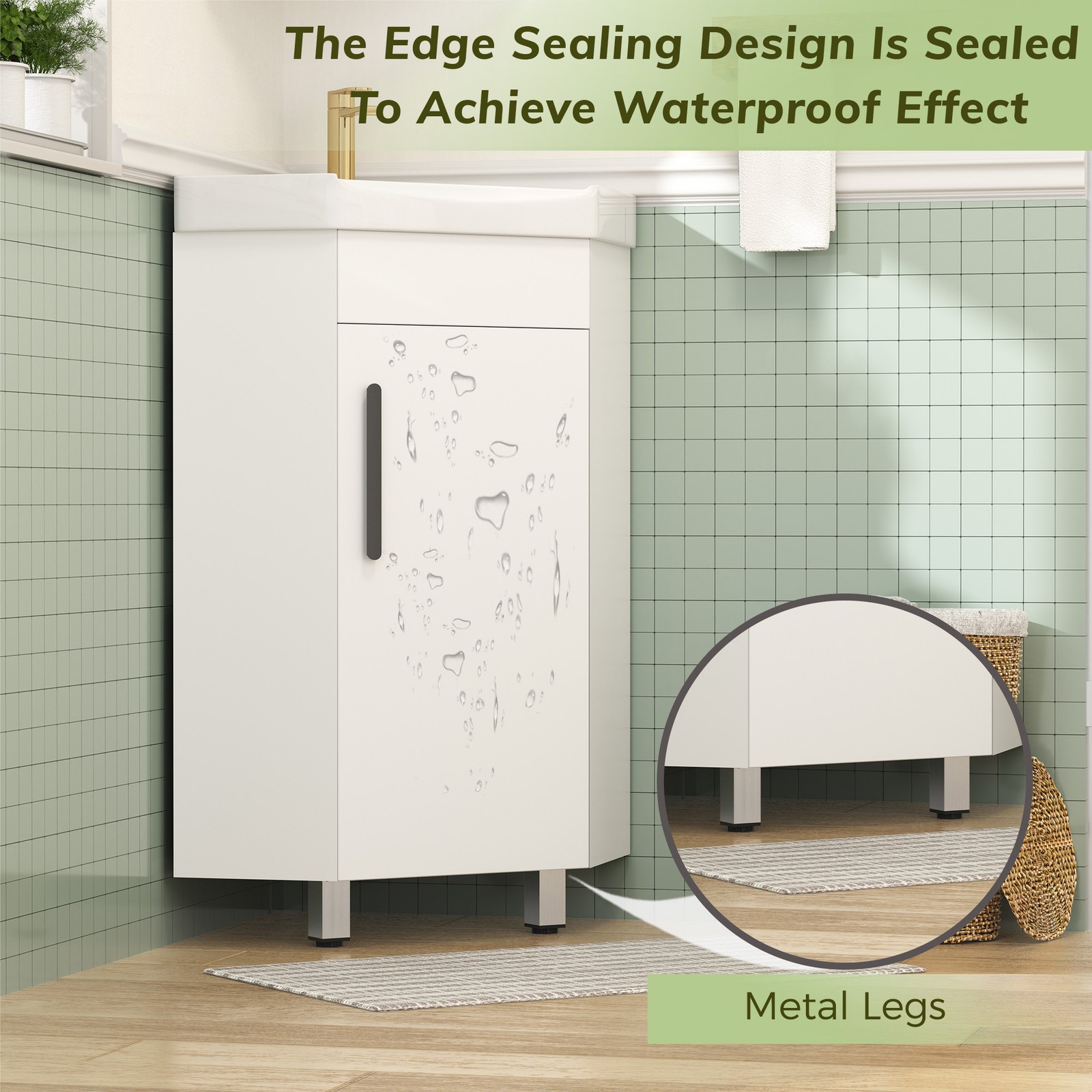 24″ Corner Bathroom Vanity with Sink for Small Compact Space Freestanding White