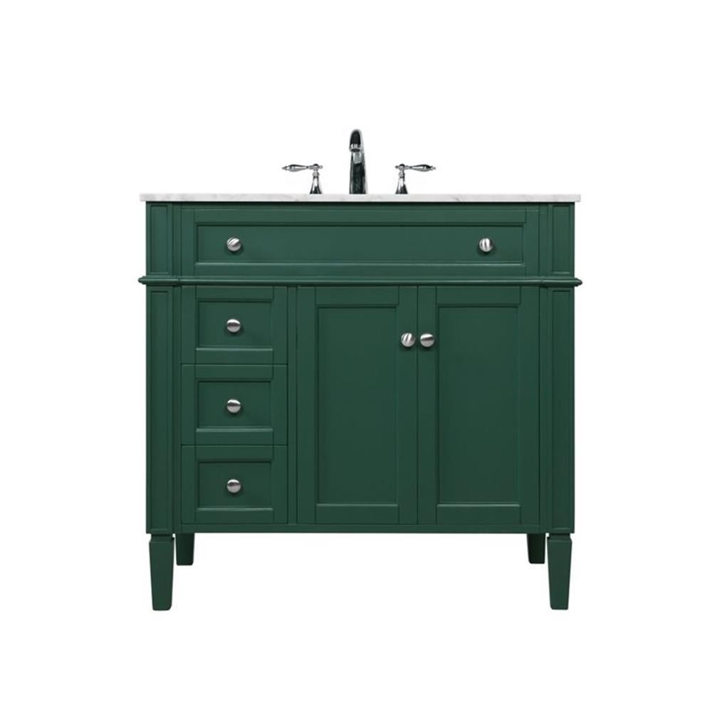 Elegant Decor Park Avenue 36″ Metal MDF Marble Single Bathroom Vanity in Green