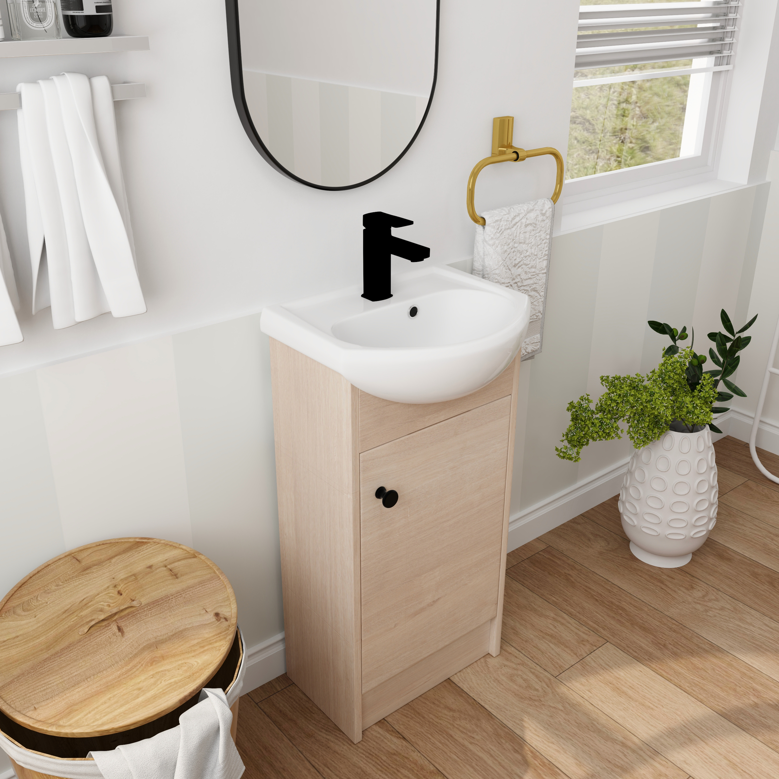 18″ Free Standing Bathroom Vanity Cabinet Set Vessel Sink for Small Space W/Door