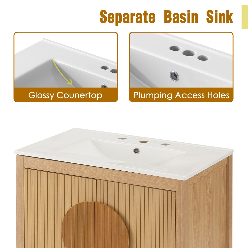 30 Inch Fluted Bathroom Vanity with Sink – Freestanding Modern Wood Cabinet