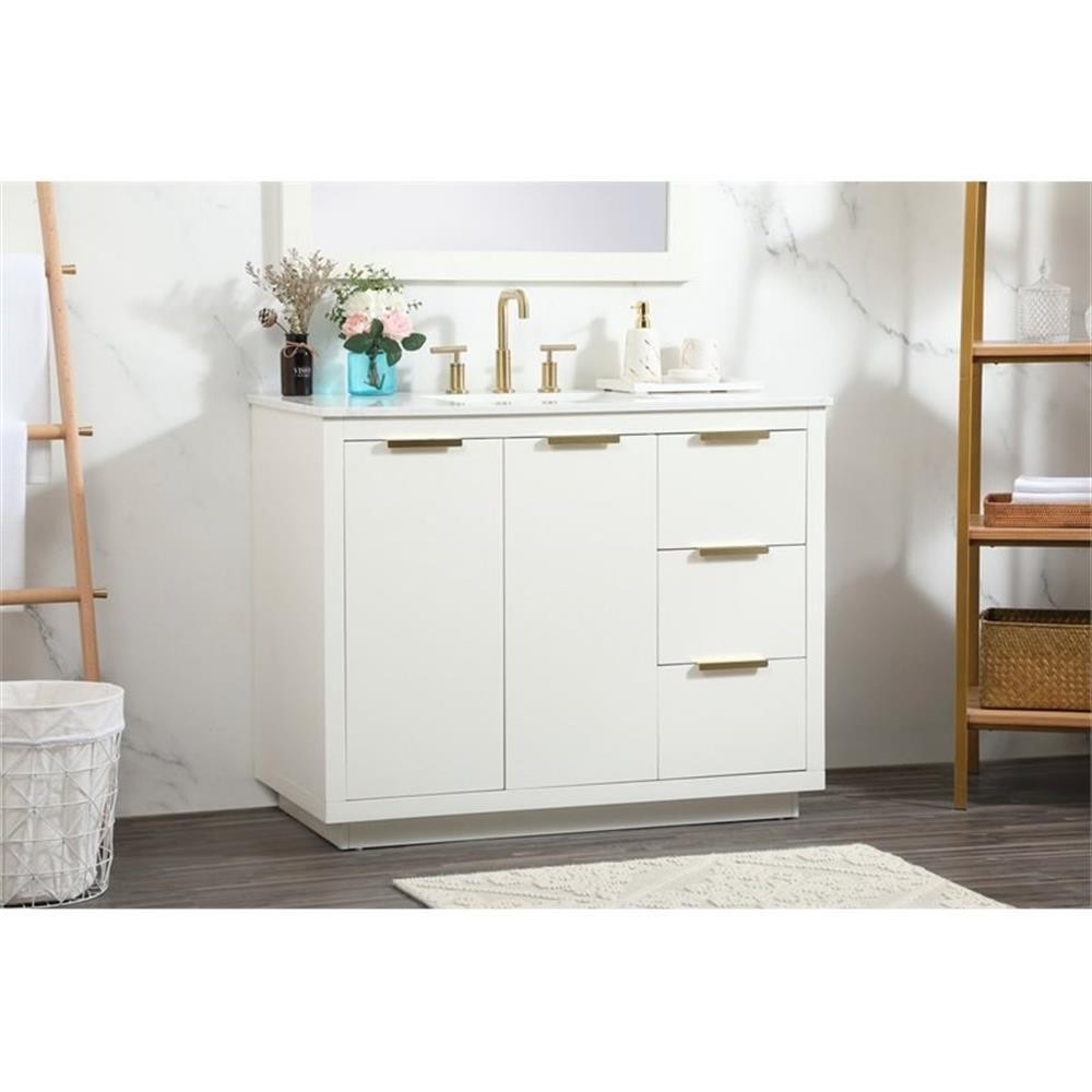 Elegant Decor Blake 42″ Aluminum Alloy MDF Single Bathroom Vanity in White