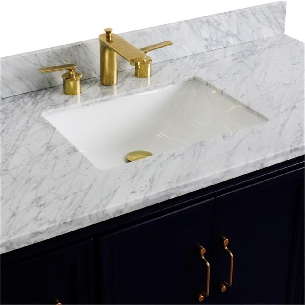49 in. Single Wooden Vanity Blue with White Carrara Marble Rectangle Sink