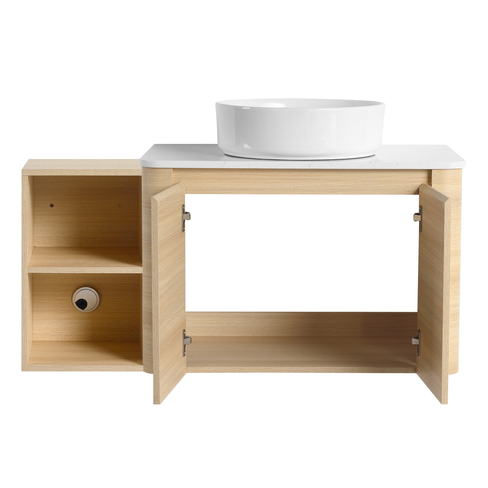 42in Plywood Floating Bathroom Vanity W/White Ceramic Basin Sink Storage Shelves
