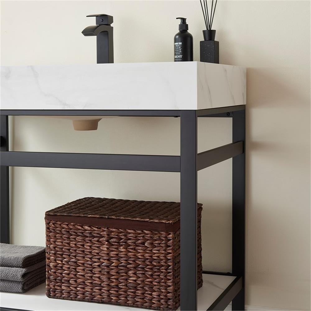 Pemberly Row 36″ Single Sink Bathroom Vanity – Matte Black Frame White Top