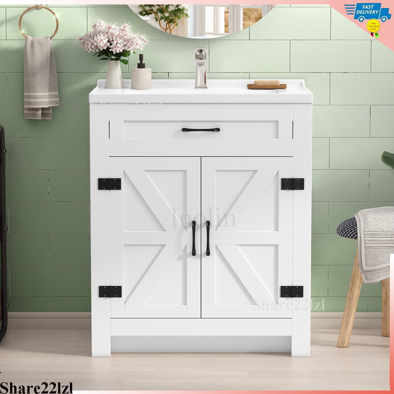 31″ Bathroom Vanity with Sink Combo Bathroom Cabinet with 2 Doors Freestanding