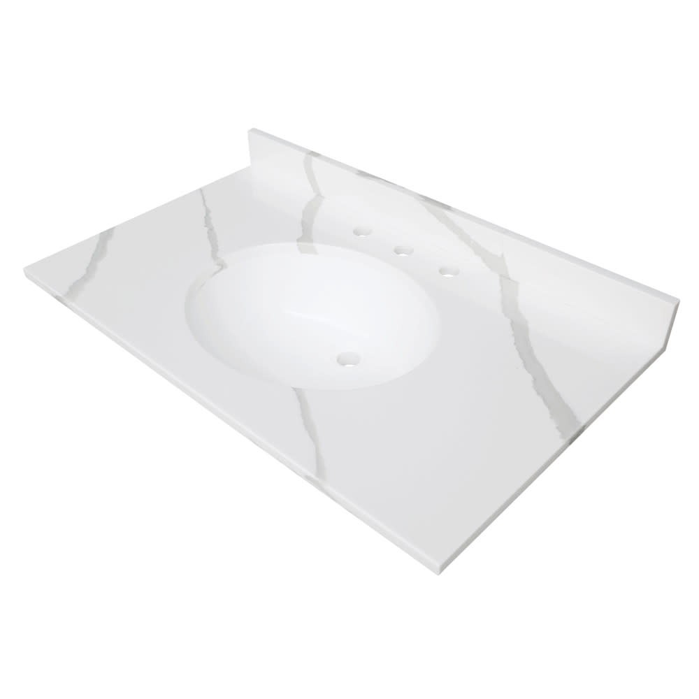 Kingston Brass KVPB3722L38 Norbiton 37″ Solid Surface Vanity Top – Calacatta