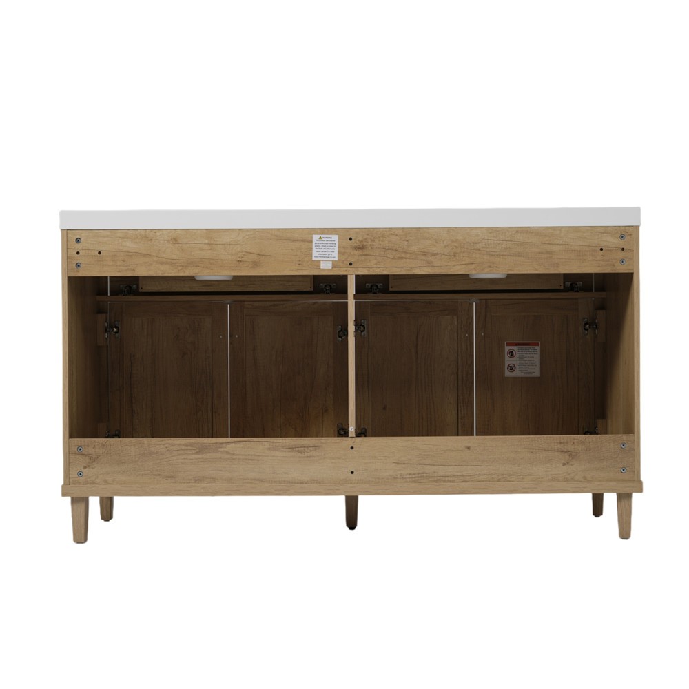 60″ Bathroom Vanity w/Double Sink, 2 Drawers, Freestanding Vanity Doors Cabinet