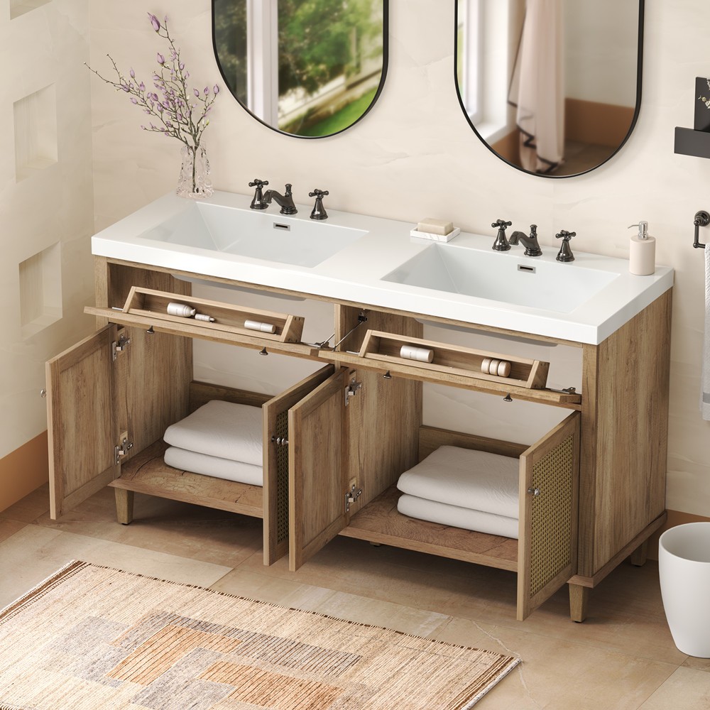 60″ Bathroom Vanity w/Double Sink, Freestanding Vanity Cabinet, 4 Doors,2 Drawer