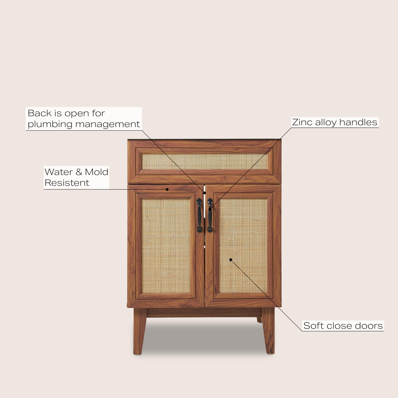 JONATHAN Y VAN1009B Javer 24 in. W x 18 in. D x 33 in. H Rattan Modern Farmhouse