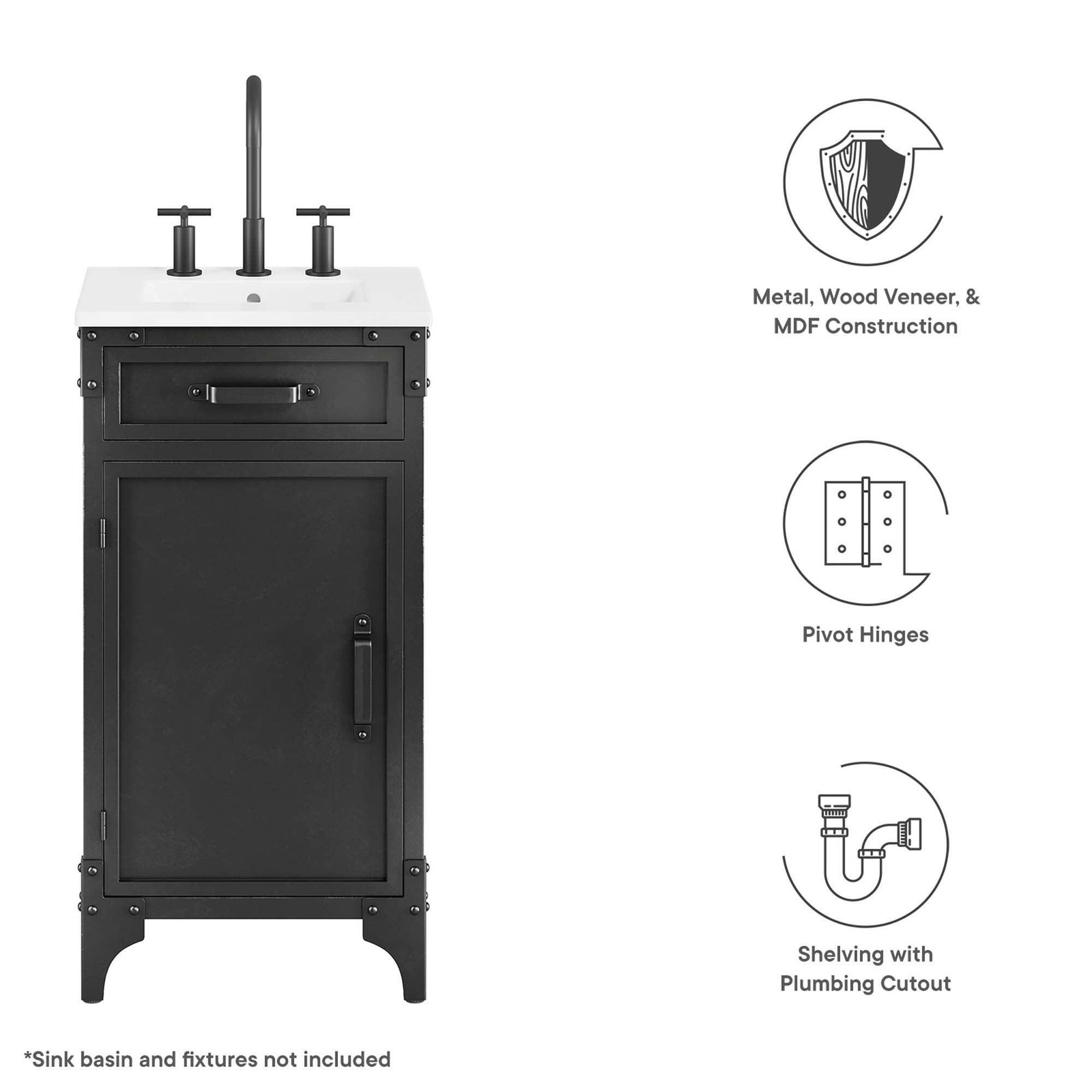 Steamforge 18″ Bathroom Vanity Cabinet (Sink Basin Not Included)