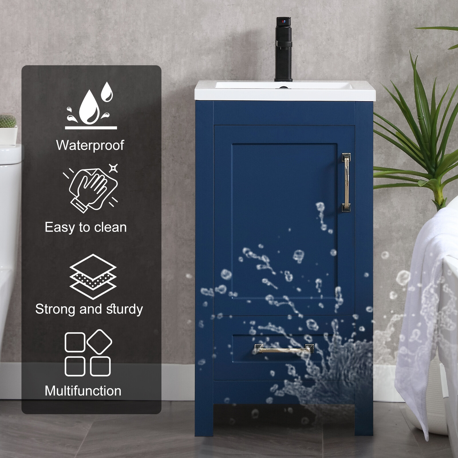 Eclife 18 in Bathroom Vanity Set W/ Drop in Resin Sink Faucet Cabinet Combo