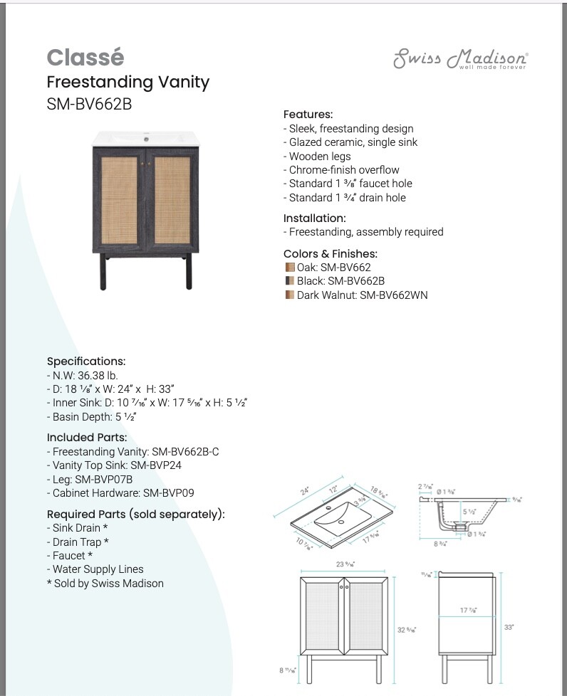 Modern New Bathroom Vanity 24 x 17 inches. Perfect for powder room and bathrooms