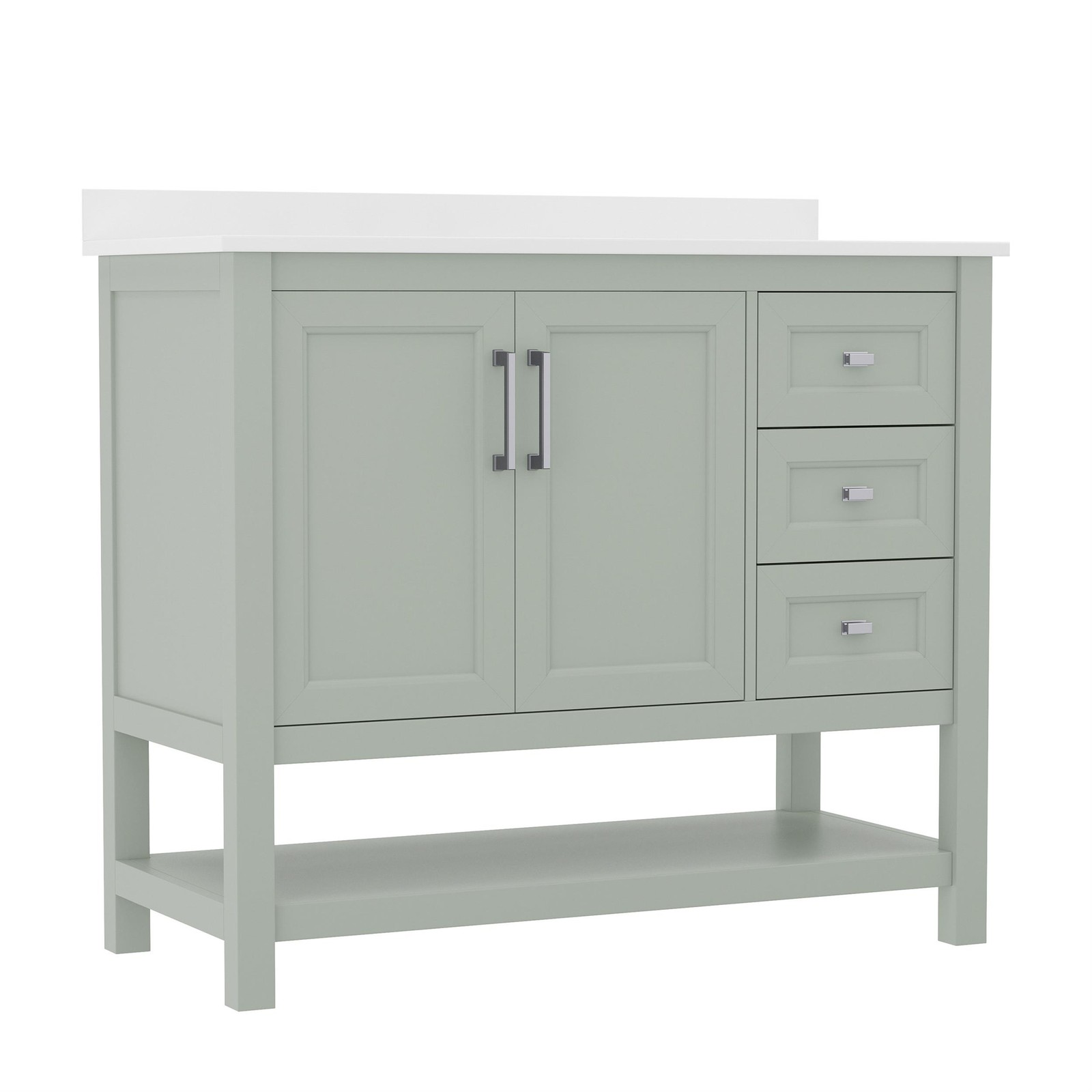 42 Inch Bathroom Vanity with Sink Open Storage and Storage Drawers in Sage