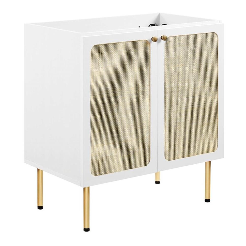 Modway Chaucer 30″ Wood & Rattan Bathroom Vanity with Adjustable Shelf in White