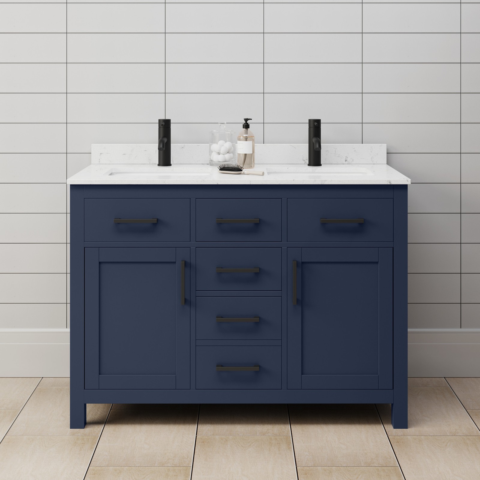 Wyndham Collection WCG242448D-UNSMXX Beckett 48″ – Dark Blue / Carrara Cultured
