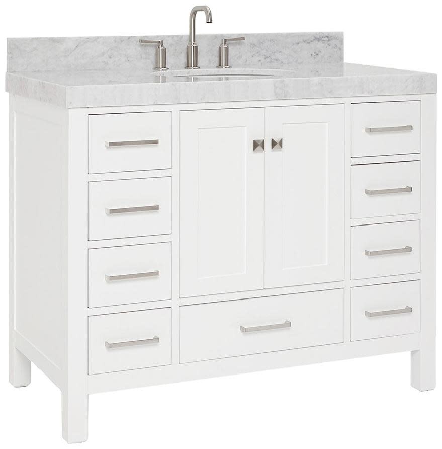 Ariel A042SCW5OVO Cambridge 43″ – White / Italian Carrara Marble Top / Brushed