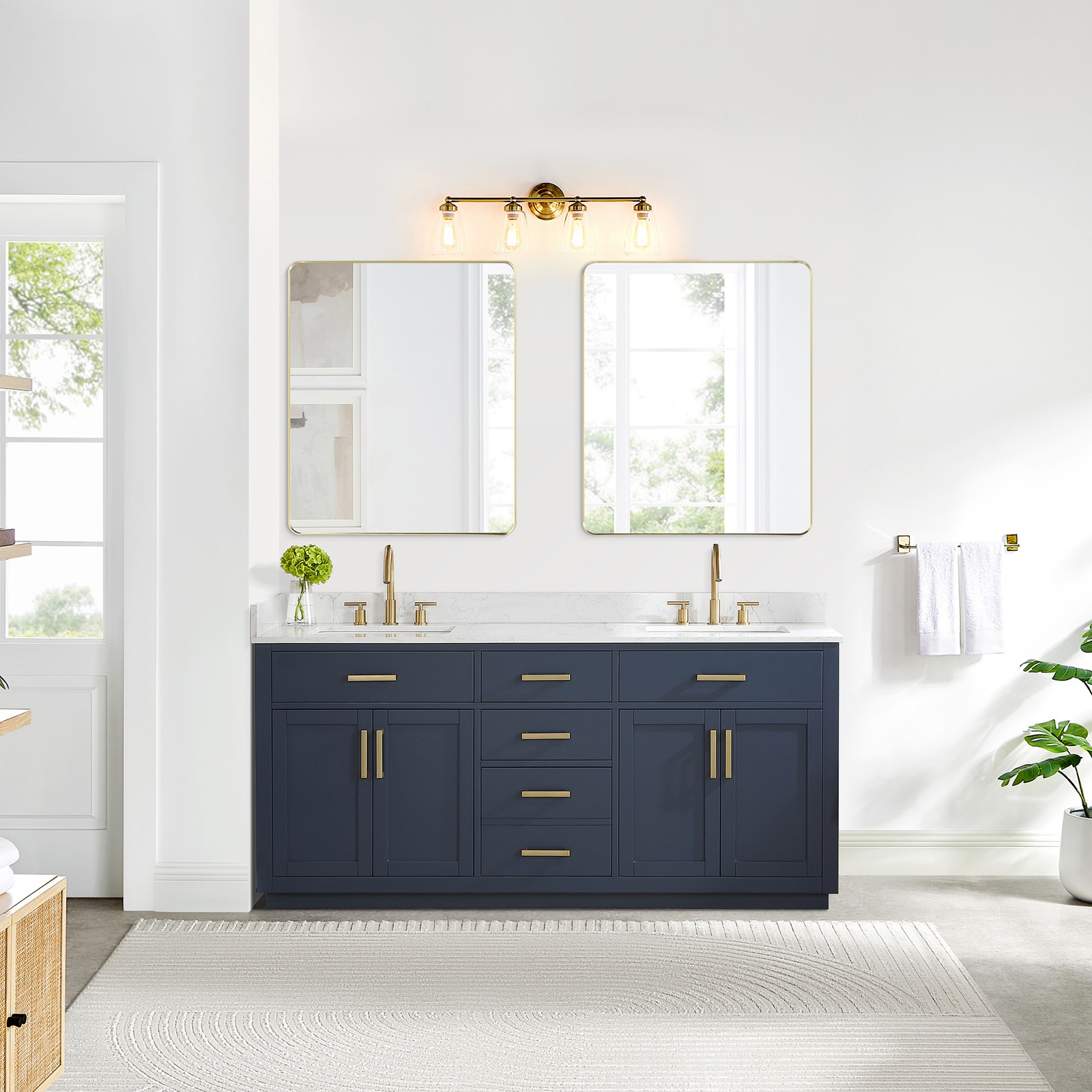 Gavino 72″ Wood Vanity in Royal Blue with Composite Stone Top no Mirror