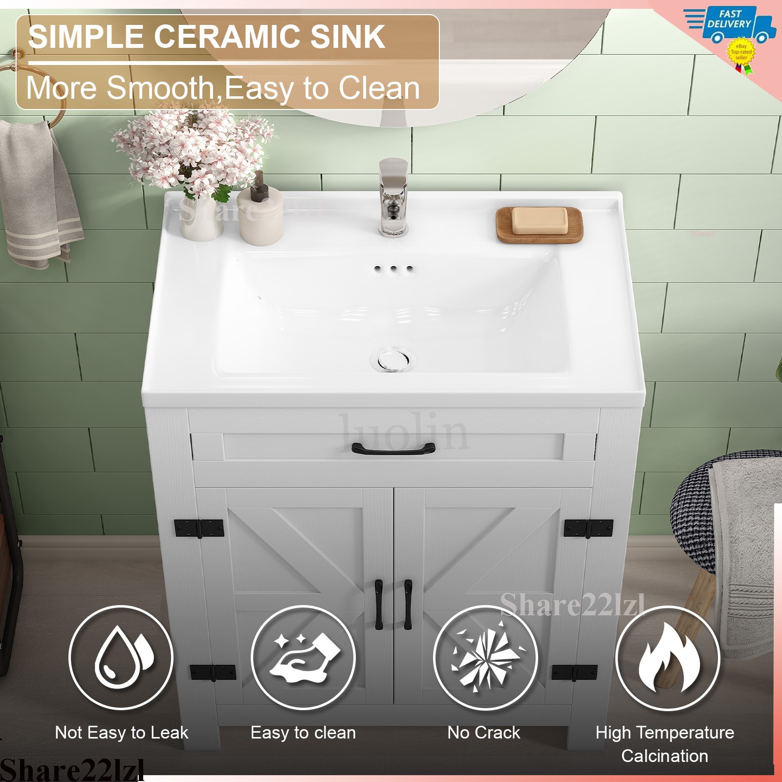 31″ Bathroom Vanity with Sink Combo Bathroom Cabinet with 2 Doors Freestanding