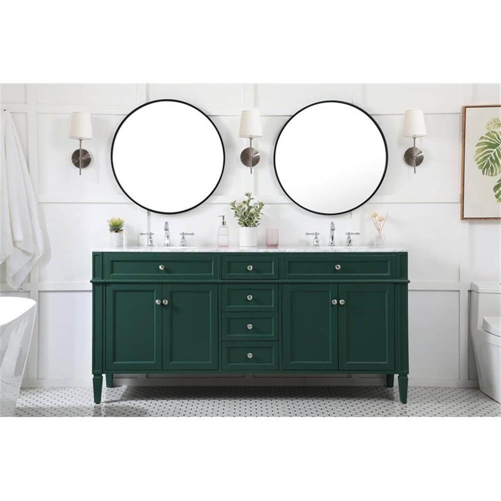 Elegant Decor Park Avenue 72″ Metal MDF Marble Double Bathroom Vanity in Green