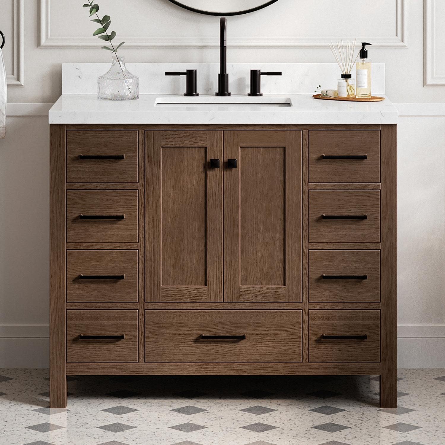 Ariel A042S-BC Cambridge 42″ Single – Brown Oak / Satin Brass Hardware
