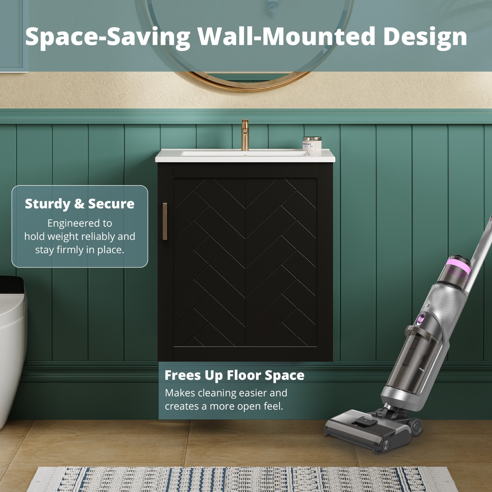 20″ Wall Mounted Bathroom Vanity Storage Cabinet With Sink Door Open Shelves