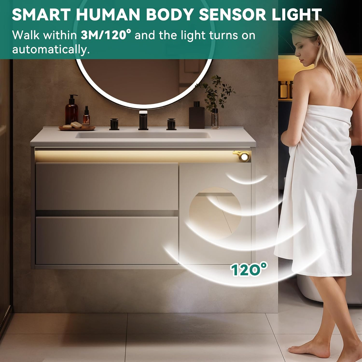 31″ LED Floating Bathroom Vanity with Sink & Sensor Light, 2 Drawers