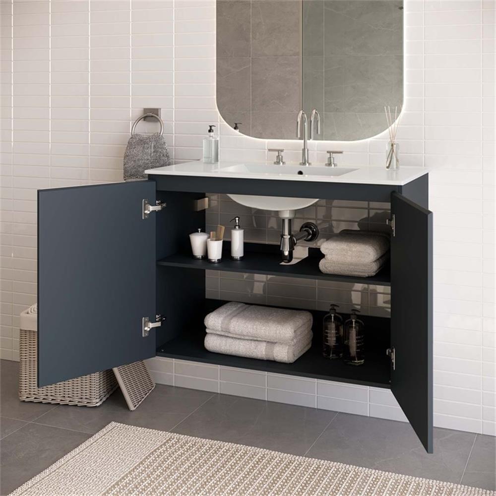 Modway Bryn 36″ Modern Wood/Ceramic Wall-Mount Bathroom Vanity in Gray/White