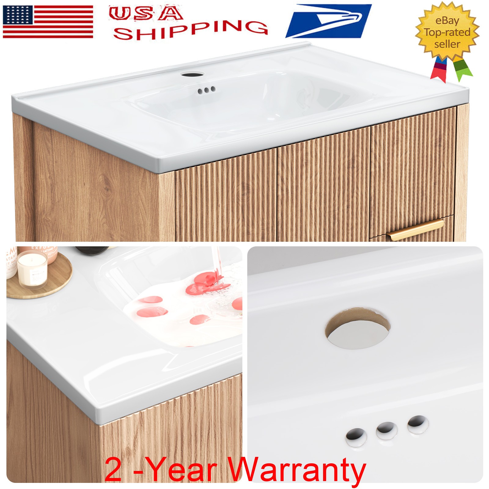 35.5″ Bathroom Vanity w/Sink, Freestanding Storage Vanity Door Cabinet 2 Drawers