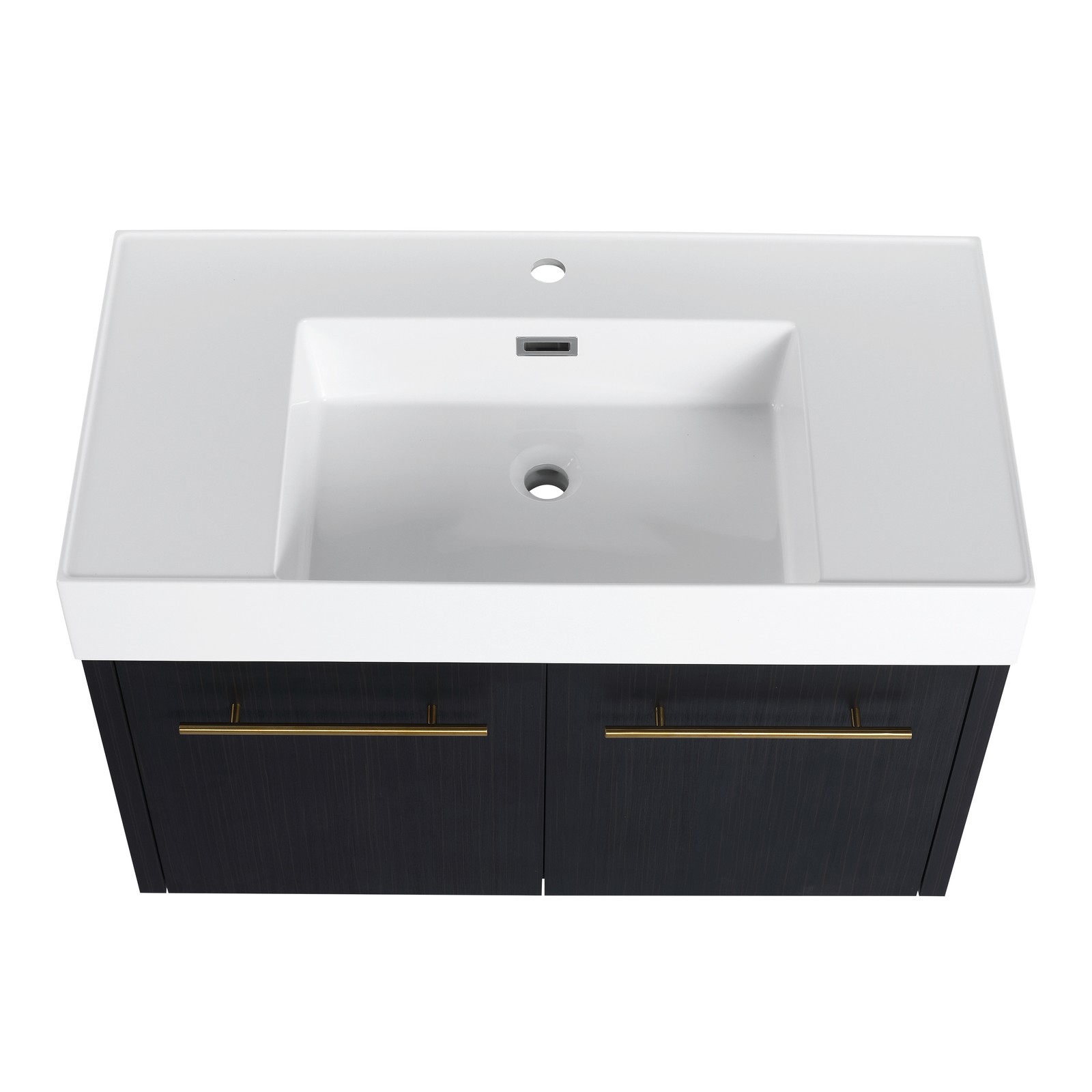 36 Inch Plywood Wall-Mounted Bathroom Vanity with Resin Sink + Side Storage Rack
