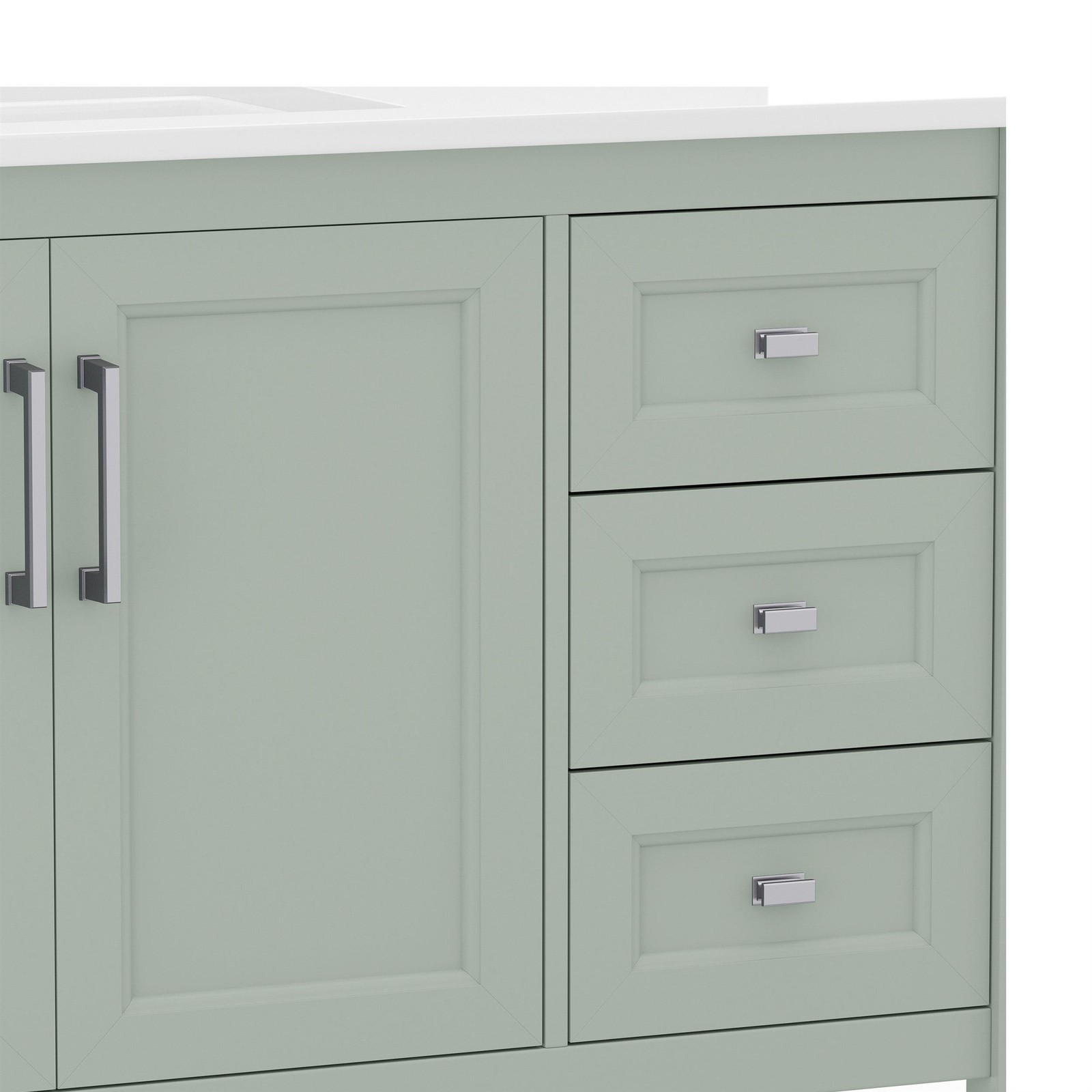 42 Inch Bathroom Vanity with Sink Open Storage and Storage Drawers in Sage