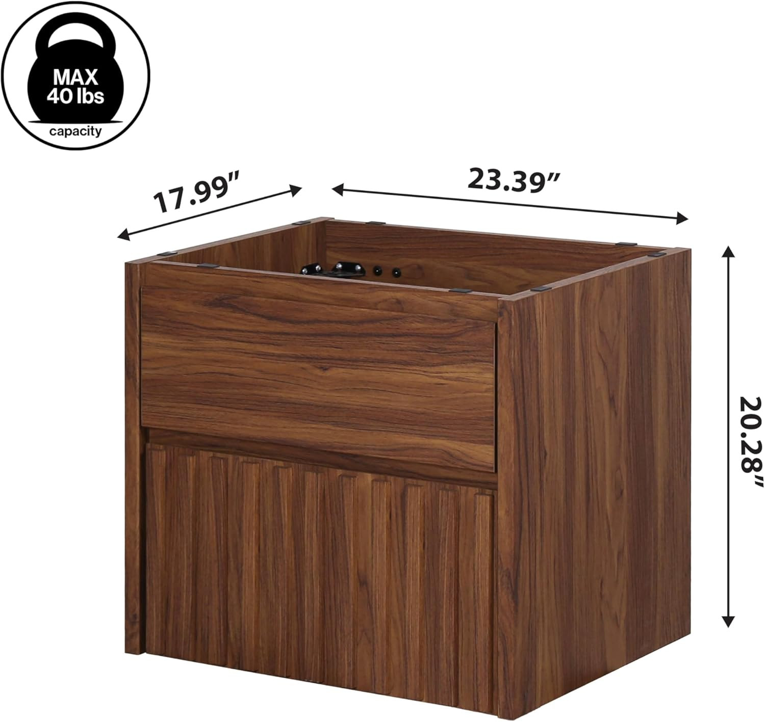 Walnut 24″ Modern Coastal 2-Drawer Wall-Mounted Bathroom Vanity Cabinet