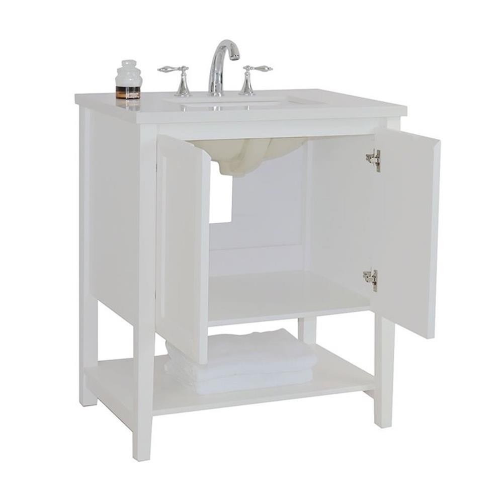 31″ 2-Door Transitional Single Sink Solid Wood Vanity in White