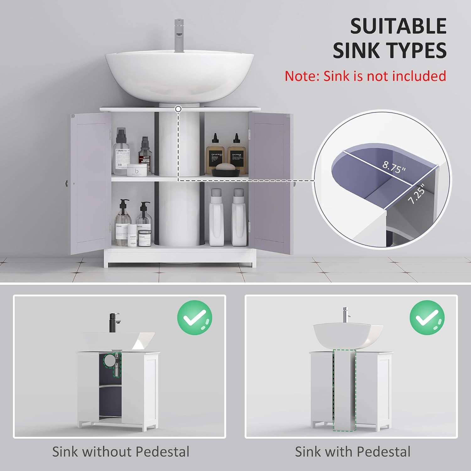23.5″ Pedestal Sink Storage Cabinet Freestanding Bathroom Under Sink Cabinet