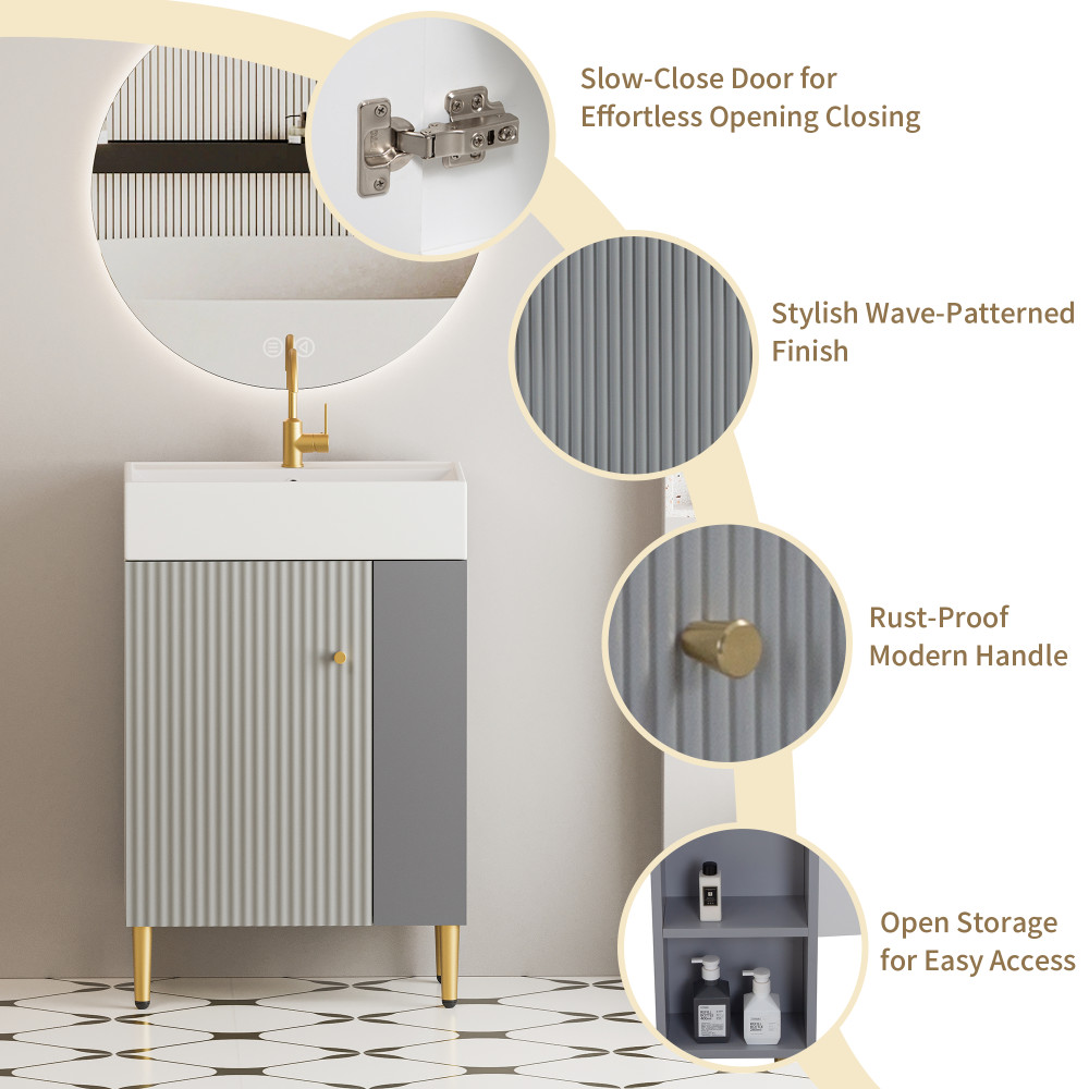 Matte Gray 21.6″ Bathroom Vanity with Ceramic Sink & Soft-Close Doors