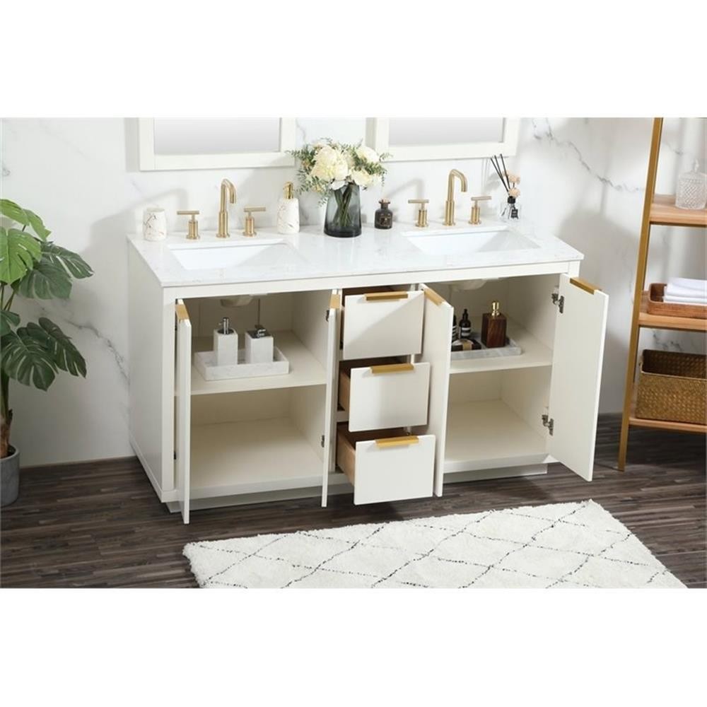 Elegant Decor Blake 60″ Aluminum Alloy MDF Double Bathroom Vanity in White