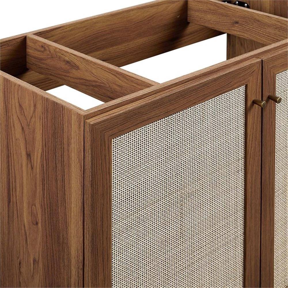 Pemberly Row 36″ Modern Wood Bathroom Vanity Cabinet with Rattan Door in Walnut