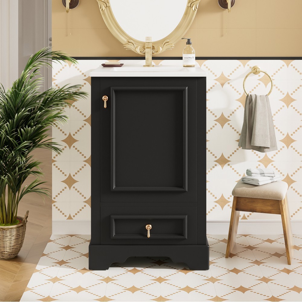 Modern 20″ Bathroom Vanity with Ceramic Sink, Soft Close Door, Adjustable Shelf