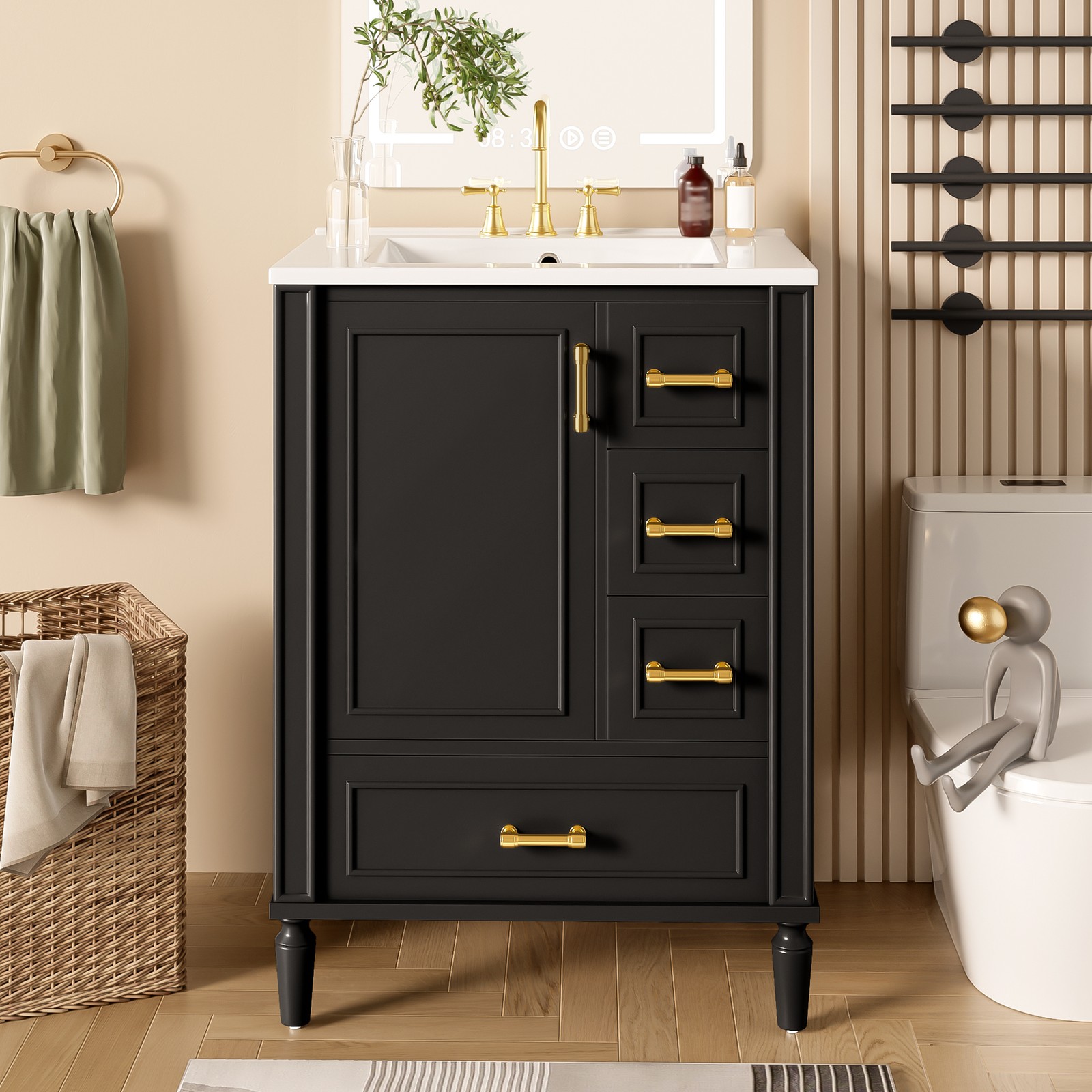24″ Bathroom Vanity Set Floor Standing Bathroom Storage Cabinet w/Three Drawers