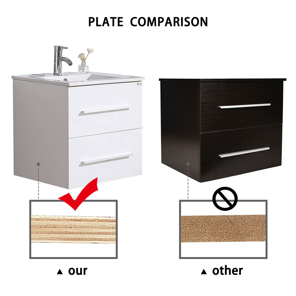 Wall Mount Bathroom Vanity Single Wood Cabinet + Undermount Resin Sink + Faucet