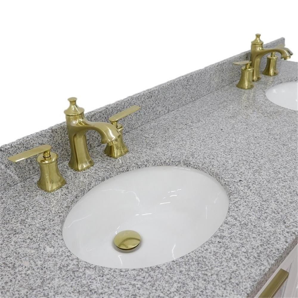 Trento 61″ Double Oval Sink Solid Wood Vanity in White/Gray Granite Stone